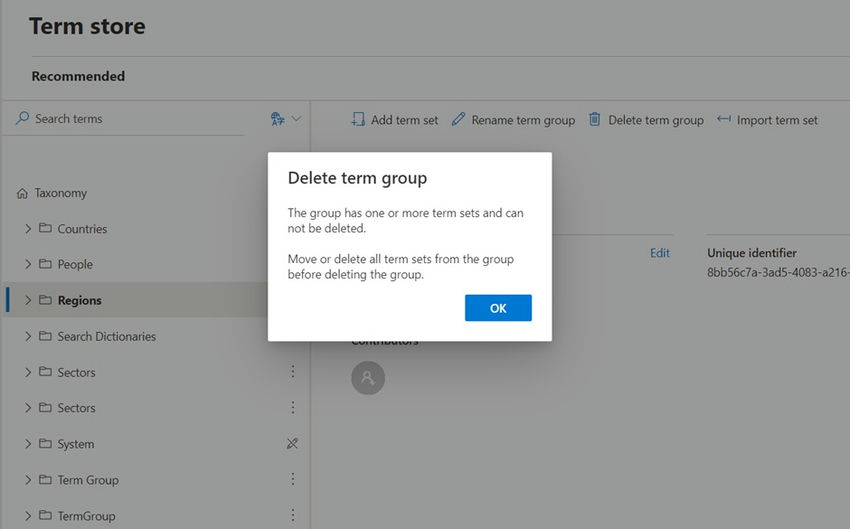 Delete term group